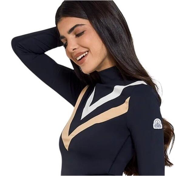 My Sunday Ski Mid Racer Stripe Retro Base Layer Black Tan White Sz XS/S Neutral - Picture 15 of 15